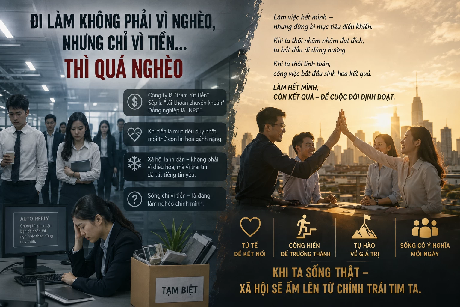 ĐI LÀM KHÔNG PHẢI VÌ NGHÈO, NHƯNG CHỈ VÌ TIỀN… THÌ QUÁ NGHÈO