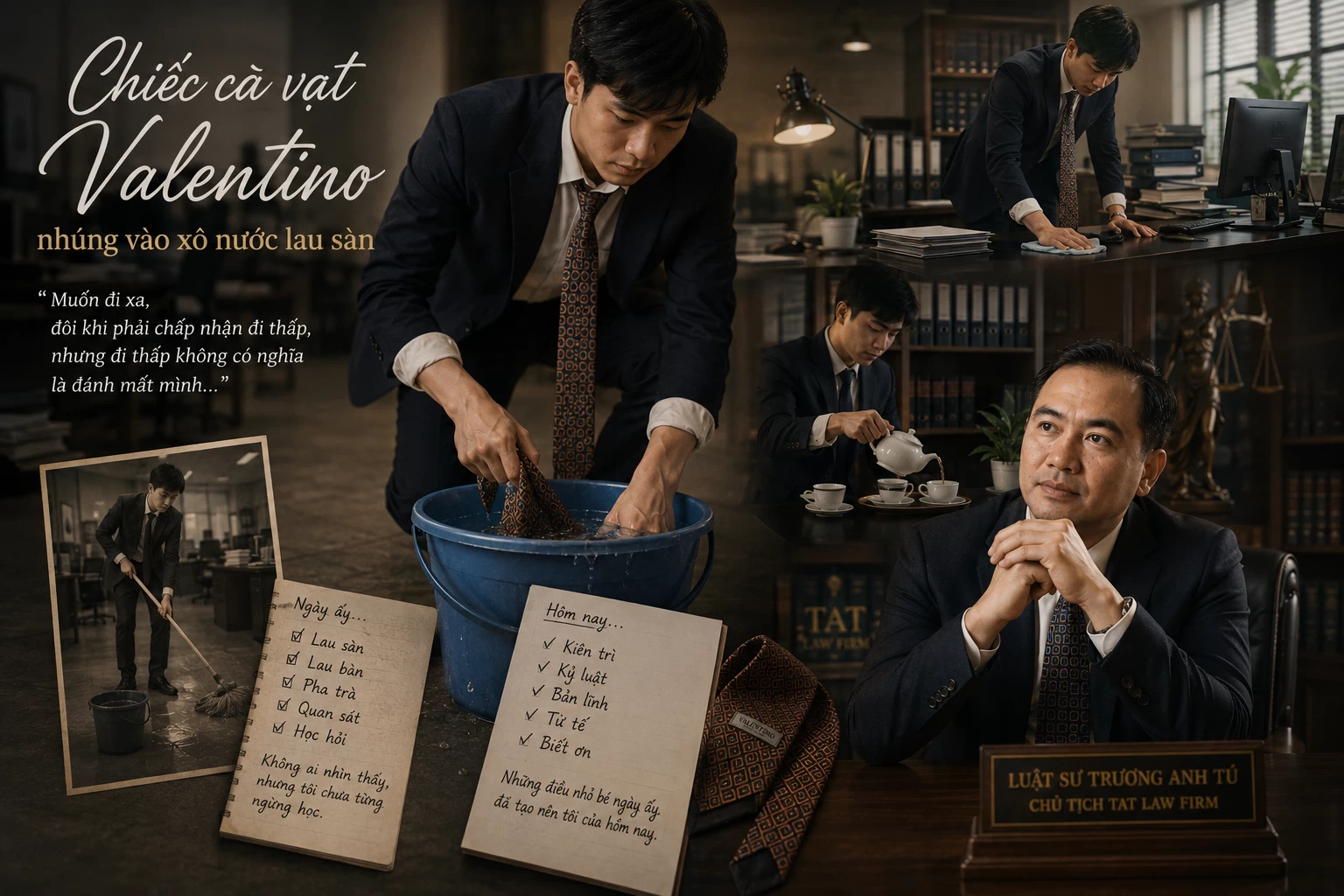 Chiếc cà vạt Valentino nhúng vào xô nước lau sàn